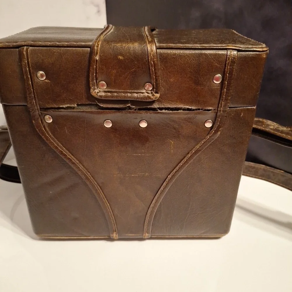 Vintage 70's Camera Case w/ Insert Hard Faux Leather‎ Vinyl Brown Made in Italy